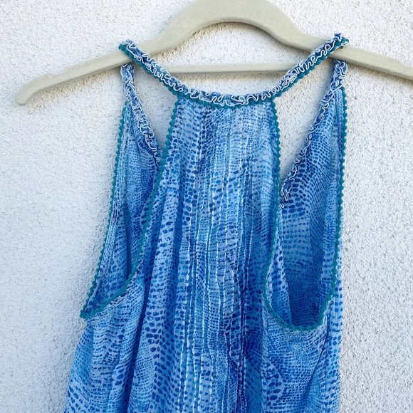 Poupette St Barth BETY Blue Wave 100% Silk Crinkle Print Dress - Picture 9 of 12